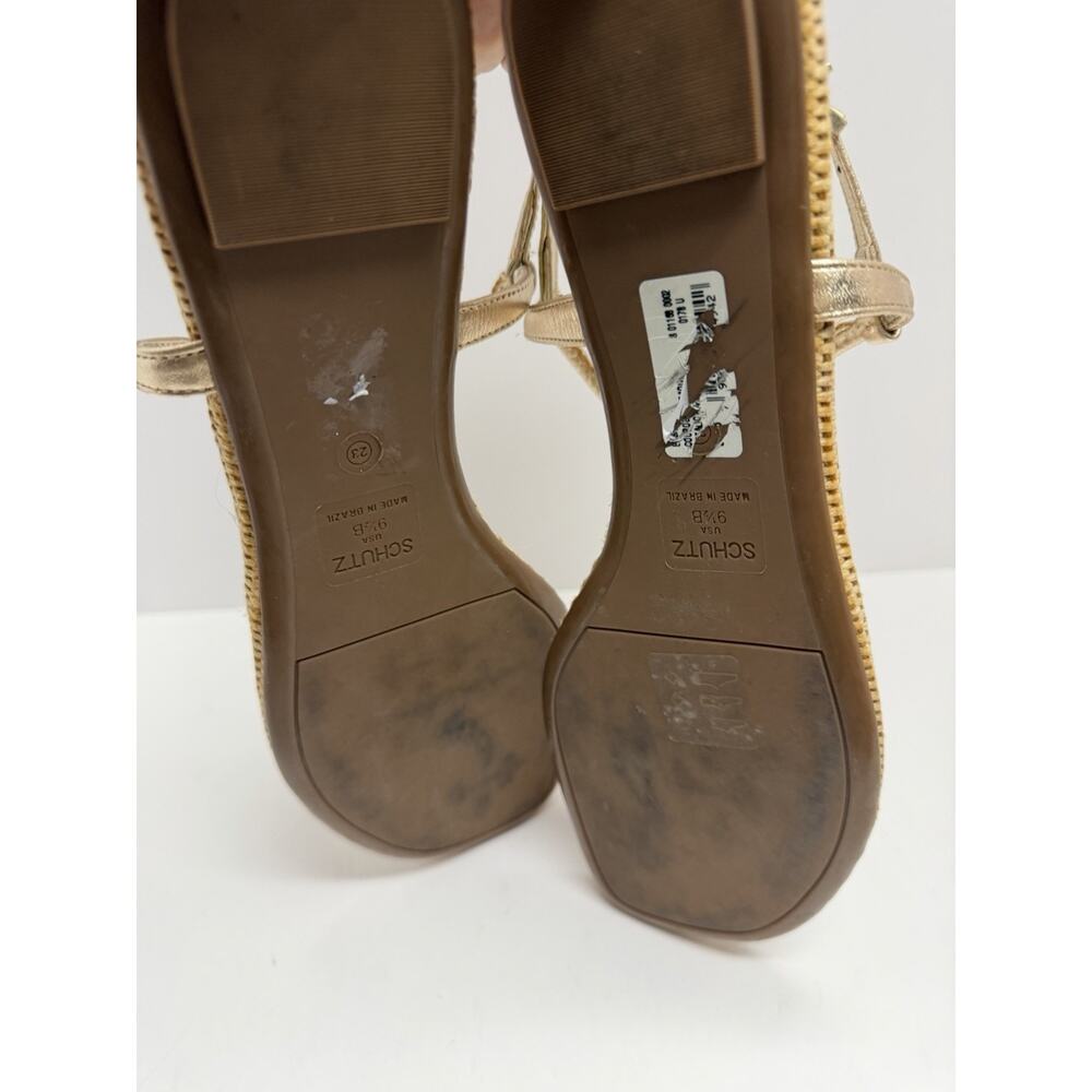 Schutz Women’s Elsha Gold Metallic Strappy Sandals T Strap Summer Size 9.5 M - Picture 7 of 10